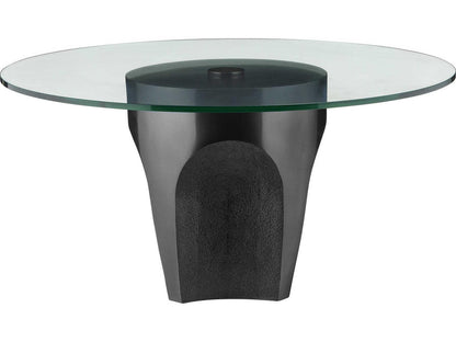 Currey and Company Lemy Round Coffee Table Black Stainless Steel and Clear Glass