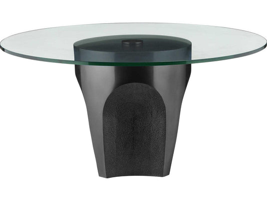 Currey and Company Lemy Round Coffee Table Black Stainless Steel and Clear Glass