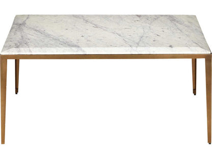 Currey and Company Oblique Square Coffee Table Natural Antique Brass with Marble Top