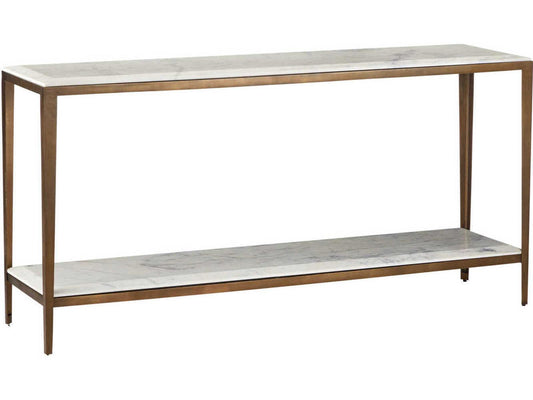 Currey and Company Oblique Marble Console Table in Natural and Antique Brass