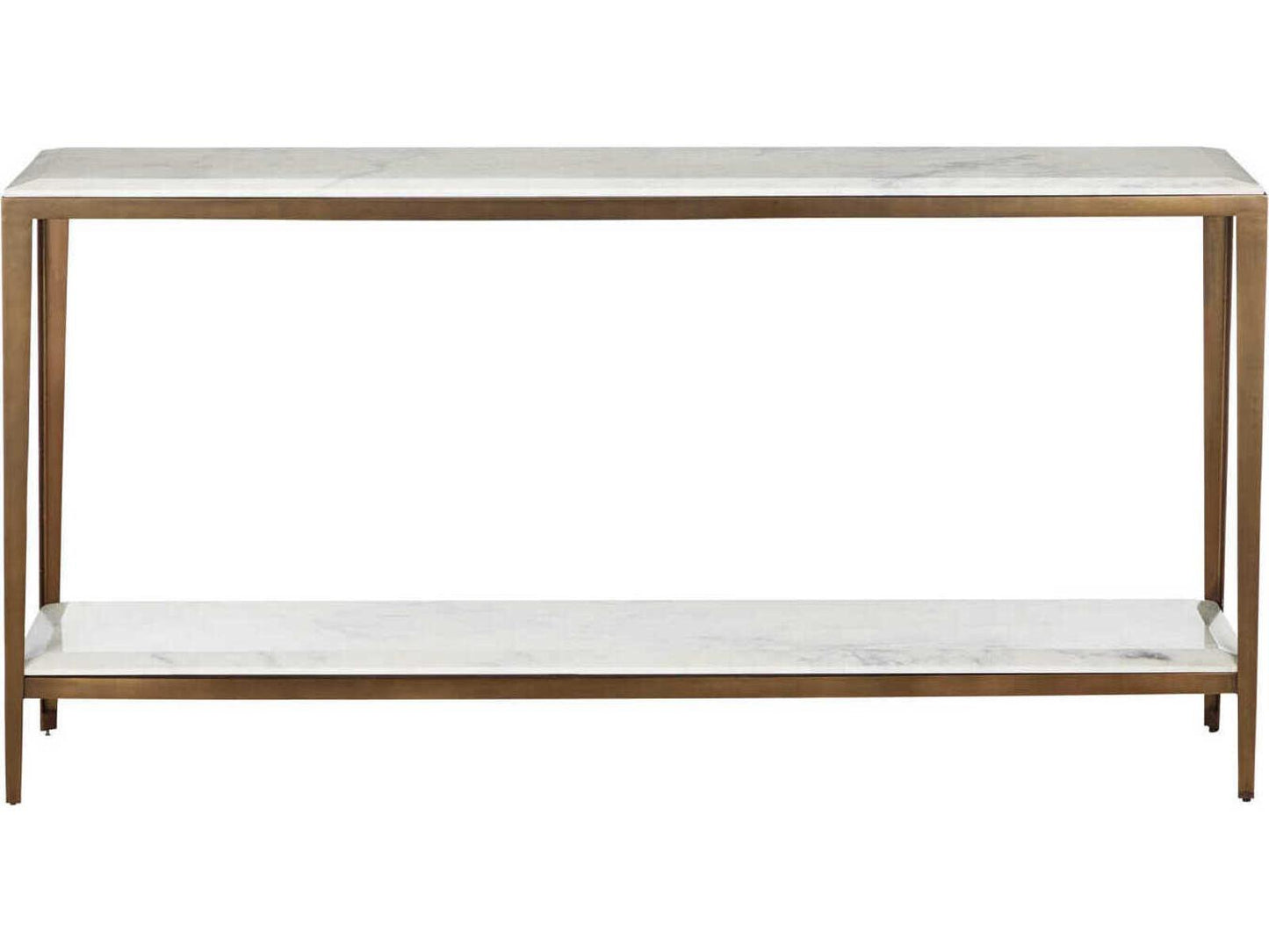 Currey and Company Oblique Marble Console Table in Natural and Antique Brass