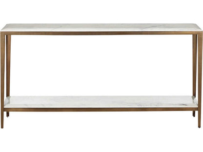 Currey and Company Oblique Marble Console Table in Natural and Antique Brass
