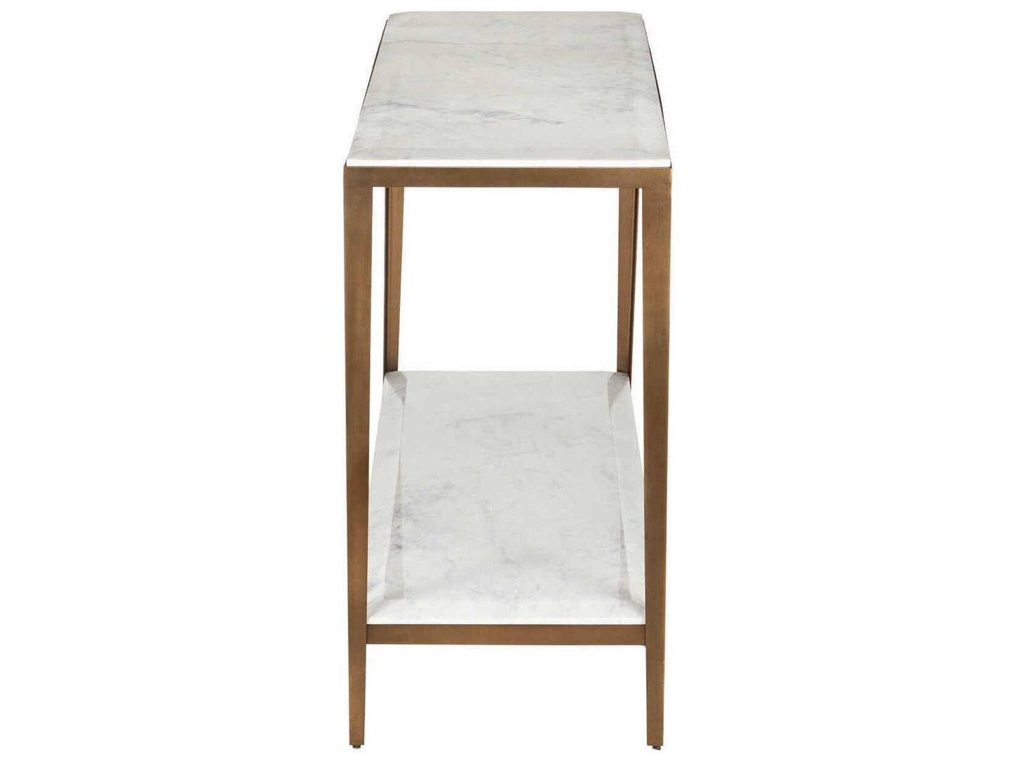 Currey and Company Oblique Marble Console Table in Natural and Antique Brass