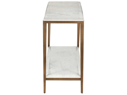 Currey and Company Oblique Marble Console Table in Natural and Antique Brass