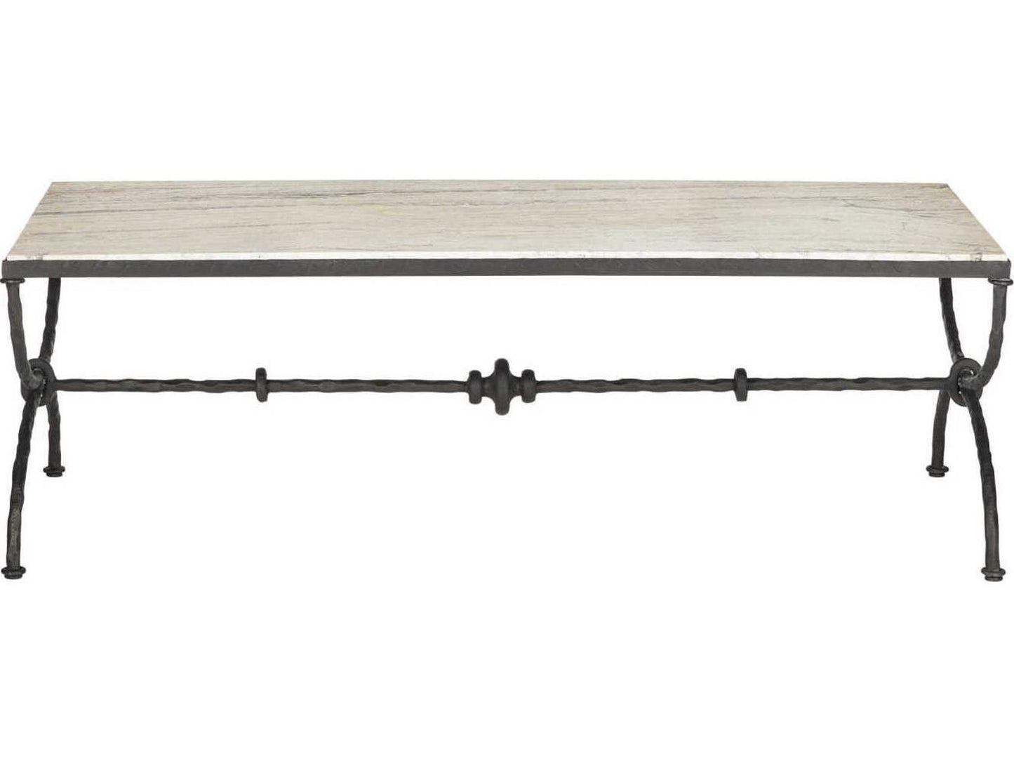 Currey and Company Agora Rectangle Coffee Table White Travertine Rustic Bronze