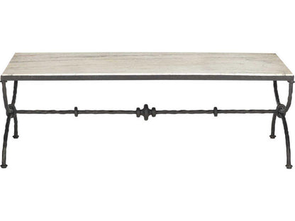 Currey and Company Agora Rectangle Coffee Table White Travertine Rustic Bronze