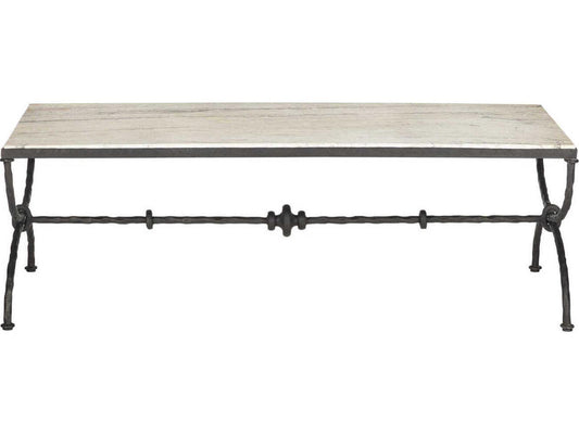 Currey and Company Agora Rectangle Coffee Table White Travertine Rustic Bronze