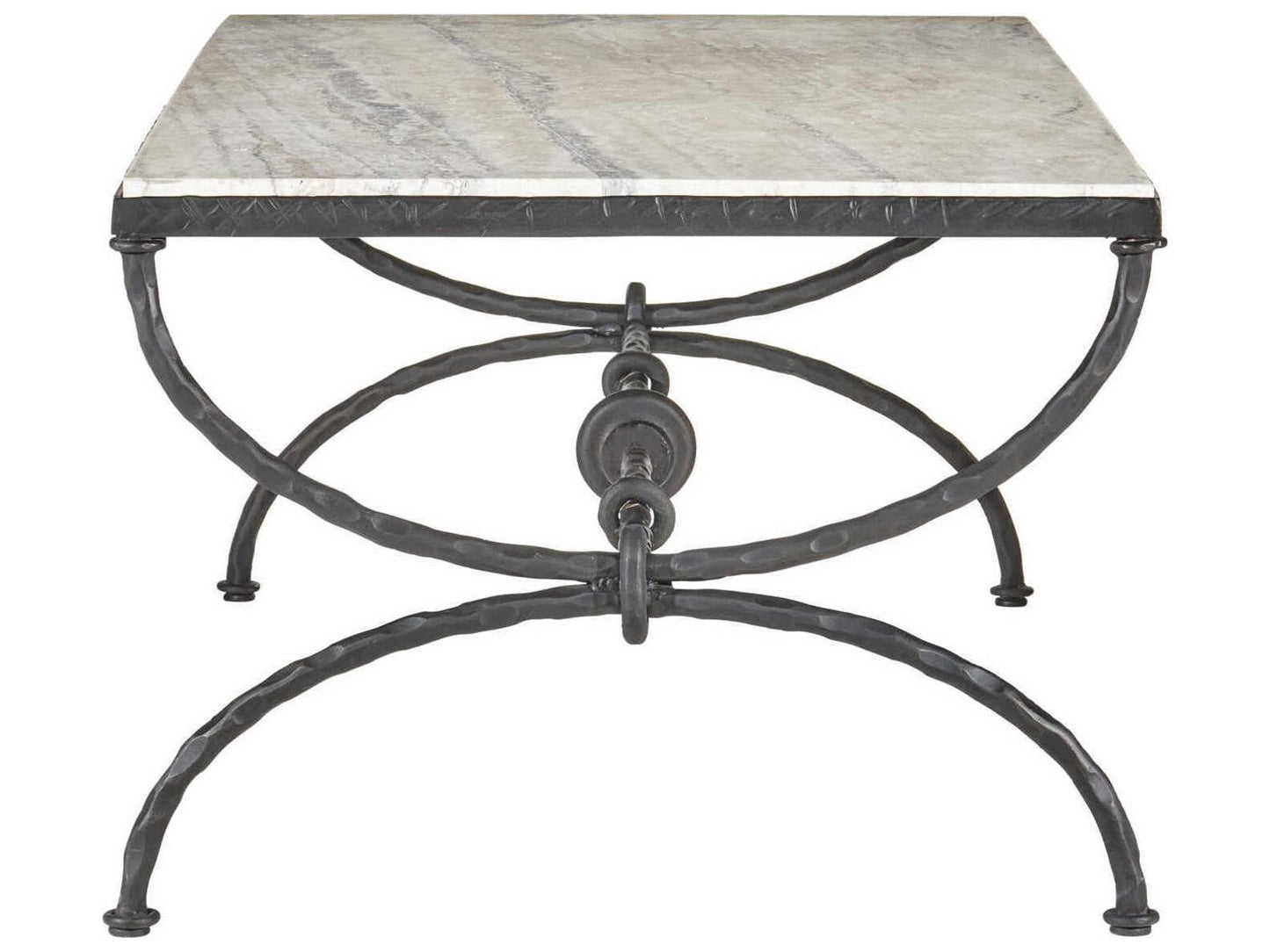 Currey and Company Agora Rectangle Coffee Table White Travertine Rustic Bronze