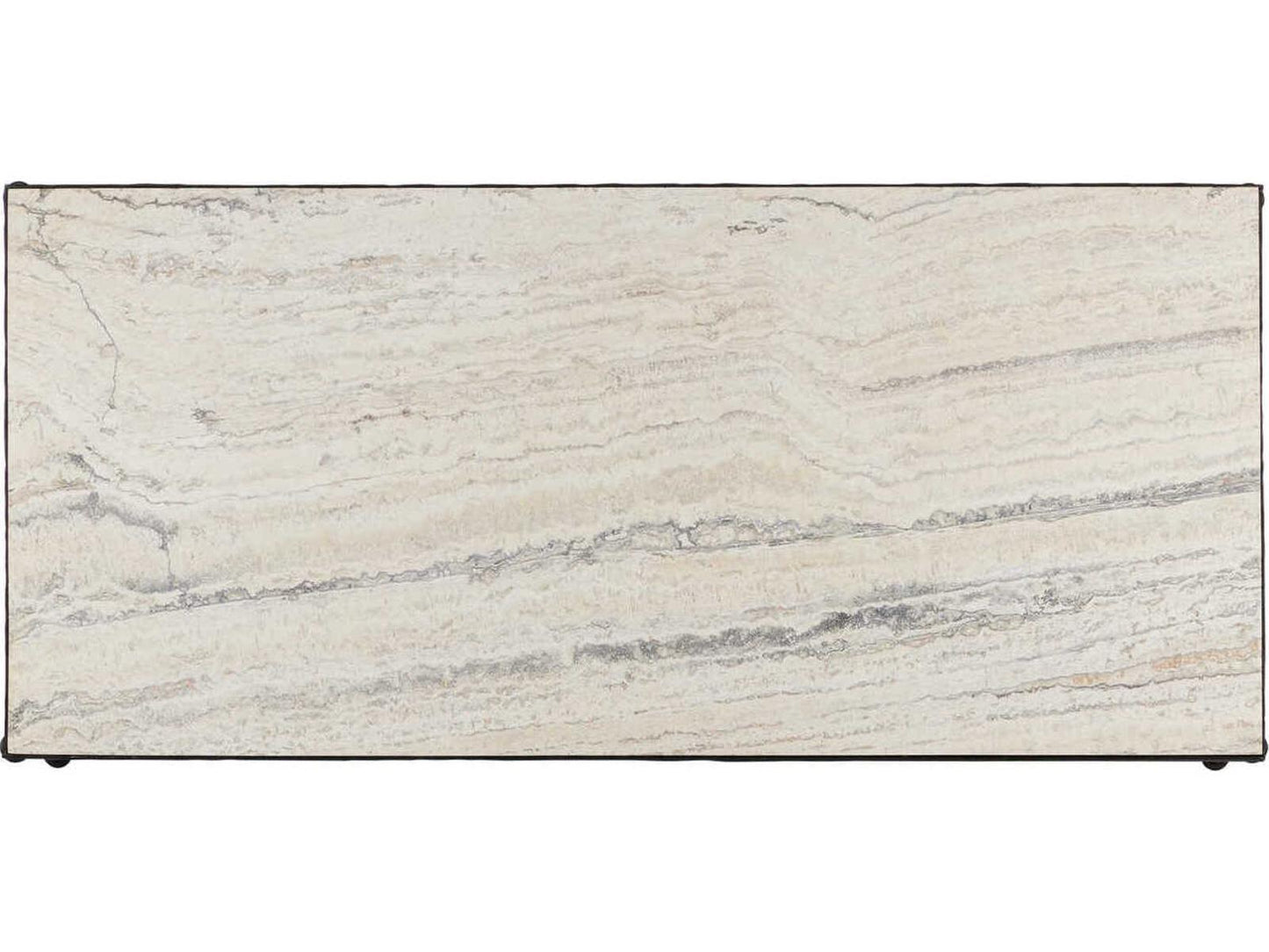 Currey and Company Agora Rectangle Coffee Table White Travertine Rustic Bronze