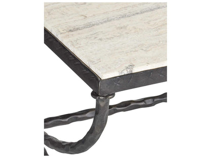 Currey and Company Agora Rectangle Coffee Table White Travertine Rustic Bronze