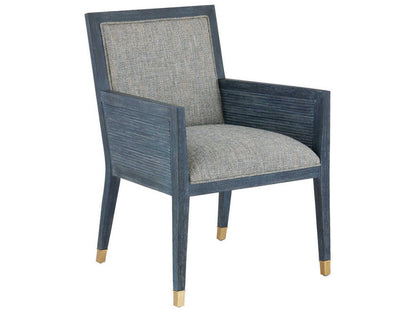 Currey and Company Santos Upholstered Accent Armchair with Rattan and Brass