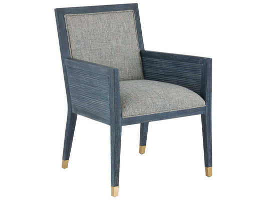 Currey and Company Santos Upholstered Accent Armchair with Rattan and Brass