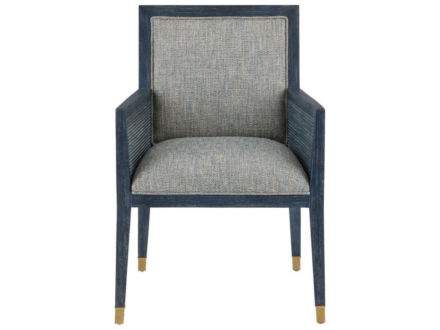 Currey and Company Santos Upholstered Accent Armchair with Rattan and Brass
