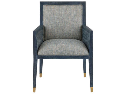 Currey and Company Santos Upholstered Accent Armchair with Rattan and Brass