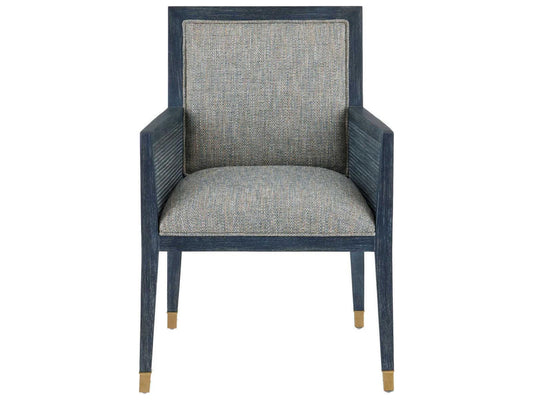 Currey and Company Santos Upholstered Accent Armchair with Rattan and Brass