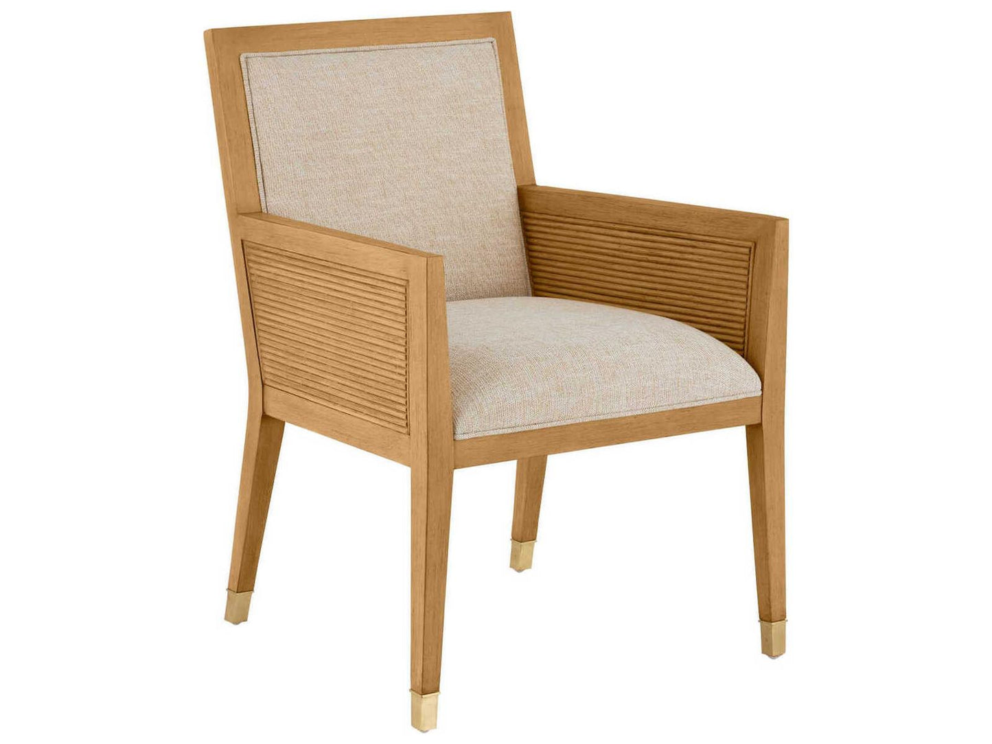 Currey and Company Santos Upholstered Accent Armchair Sea Sand Rattan and Brass