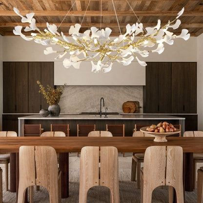 Ceramic Ginkgo Golden Chandelier 55"L