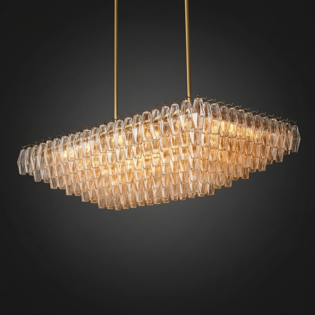 Tarin Clear Glass Tiered Rectangular Chandelier 54"