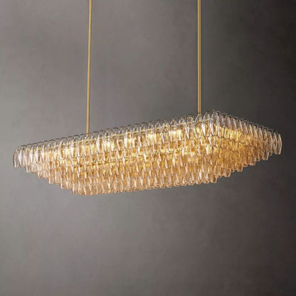 Tarin Clear Glass Tiered Rectangular Chandelier 74"