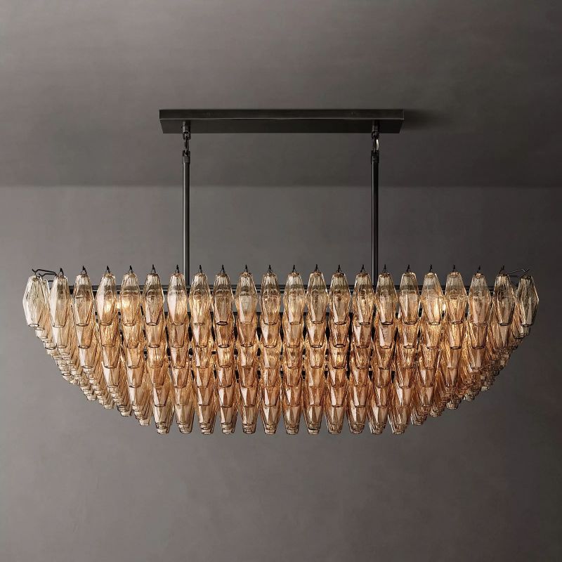 Tarin Smoke Glass Tiered Rectangular Chandelier 54"