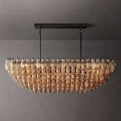 Tarin Smoke Glass Tiered Rectangular Chandelier 54"
