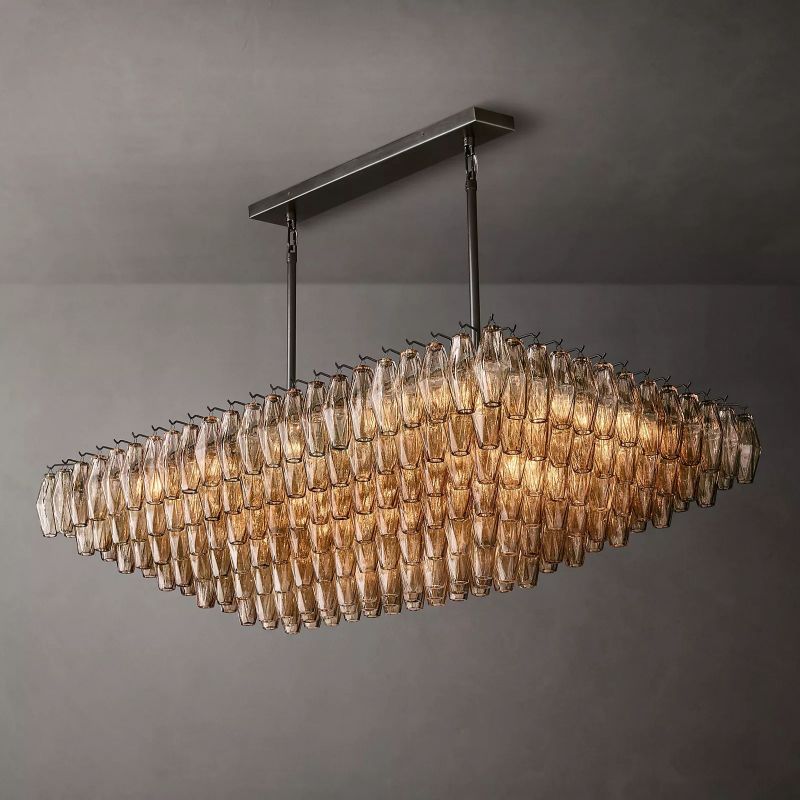 Tarin Smoke Glass Tiered Rectangular Chandelier 54"