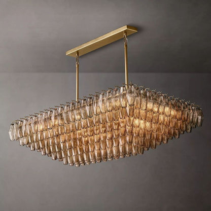 Tarin Smoke Glass Tiered Rectangular Chandelier 54"