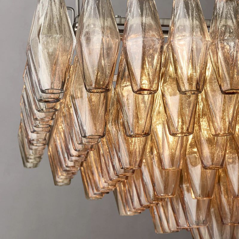 Tarin Smoke Glass Tiered Rectangular Chandelier 54"