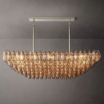 Tarin Smoke Glass Tiered Rectangular Chandelier 54"