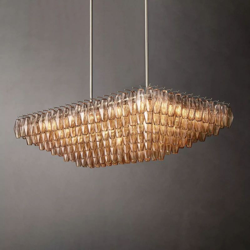 Tarin Smoke Glass Tiered Rectangular Chandelier 54"