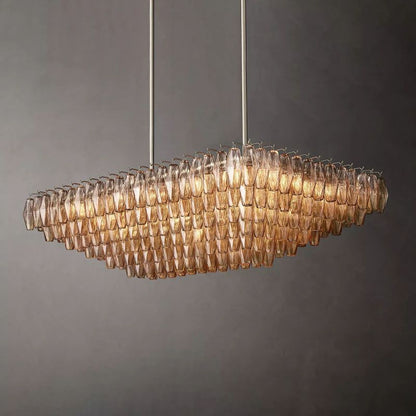 Tarin Smoke Glass Tiered Rectangular Chandelier 54"