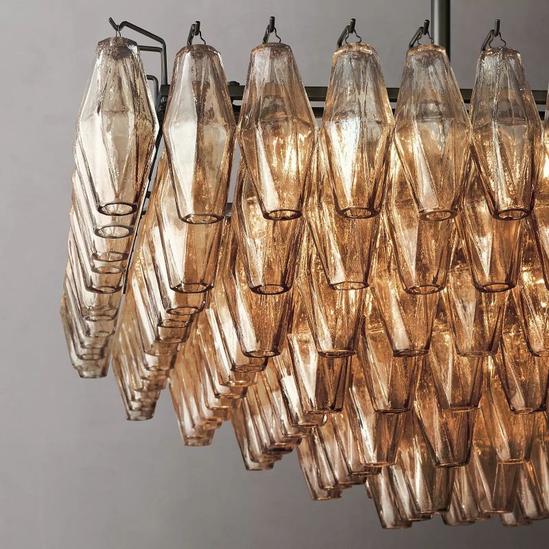 Tarin Smoke Glass Tiered Rectangular Chandelier 54"