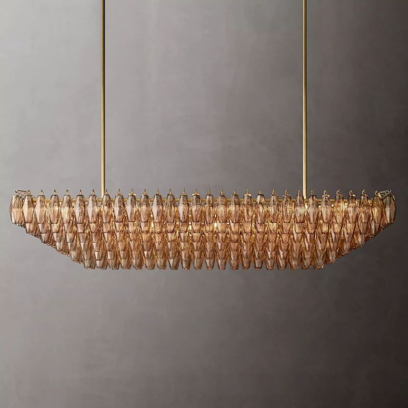 Tarin Smoke Glass Tiered Rectangular Chandelier 74"