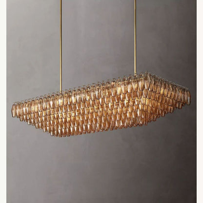 Tarin Smoke Glass Tiered Rectangular Chandelier 74"