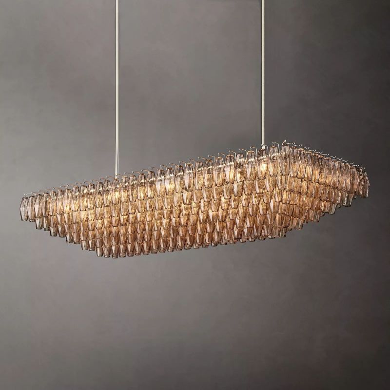Tarin Smoke Glass Tiered Rectangular Chandelier 74"