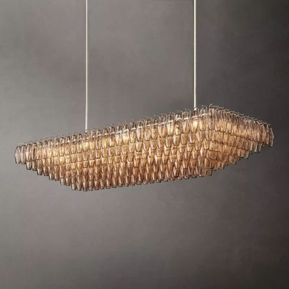 Tarin Smoke Glass Tiered Rectangular Chandelier 74"