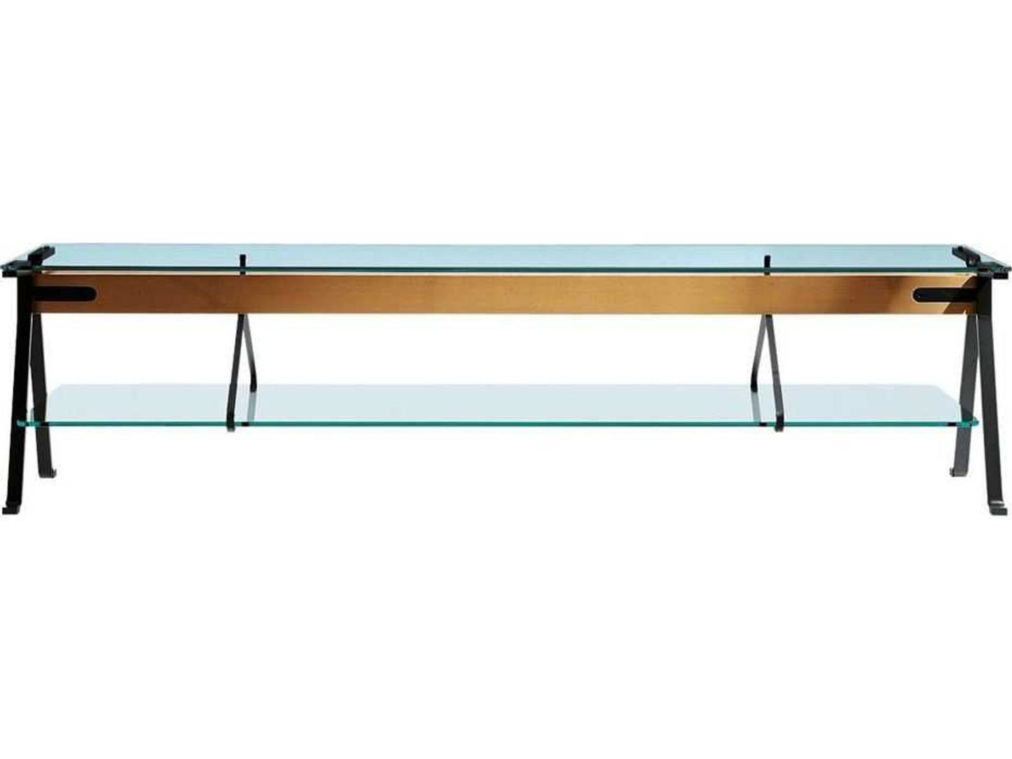 Fratello Rectangular Glass Console Table with Steel and Beech Base