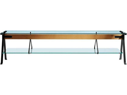 Fratello Rectangular Glass Console Table with Steel and Beech Base