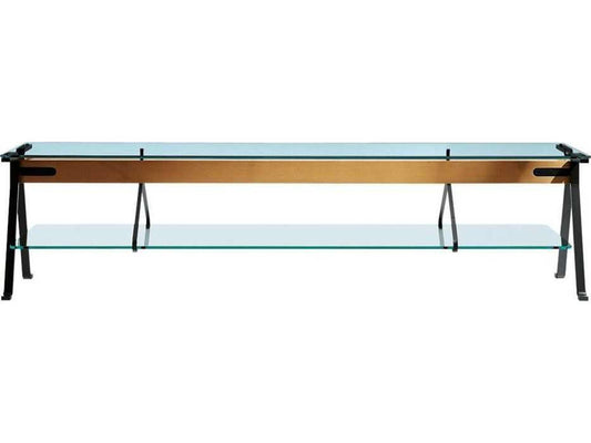 Fratello Rectangular Glass Console Table with Steel and Beech Base