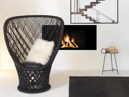 Pavo Real Accent Chair by Patricia Urquiola in Brown Cane and Black Leather