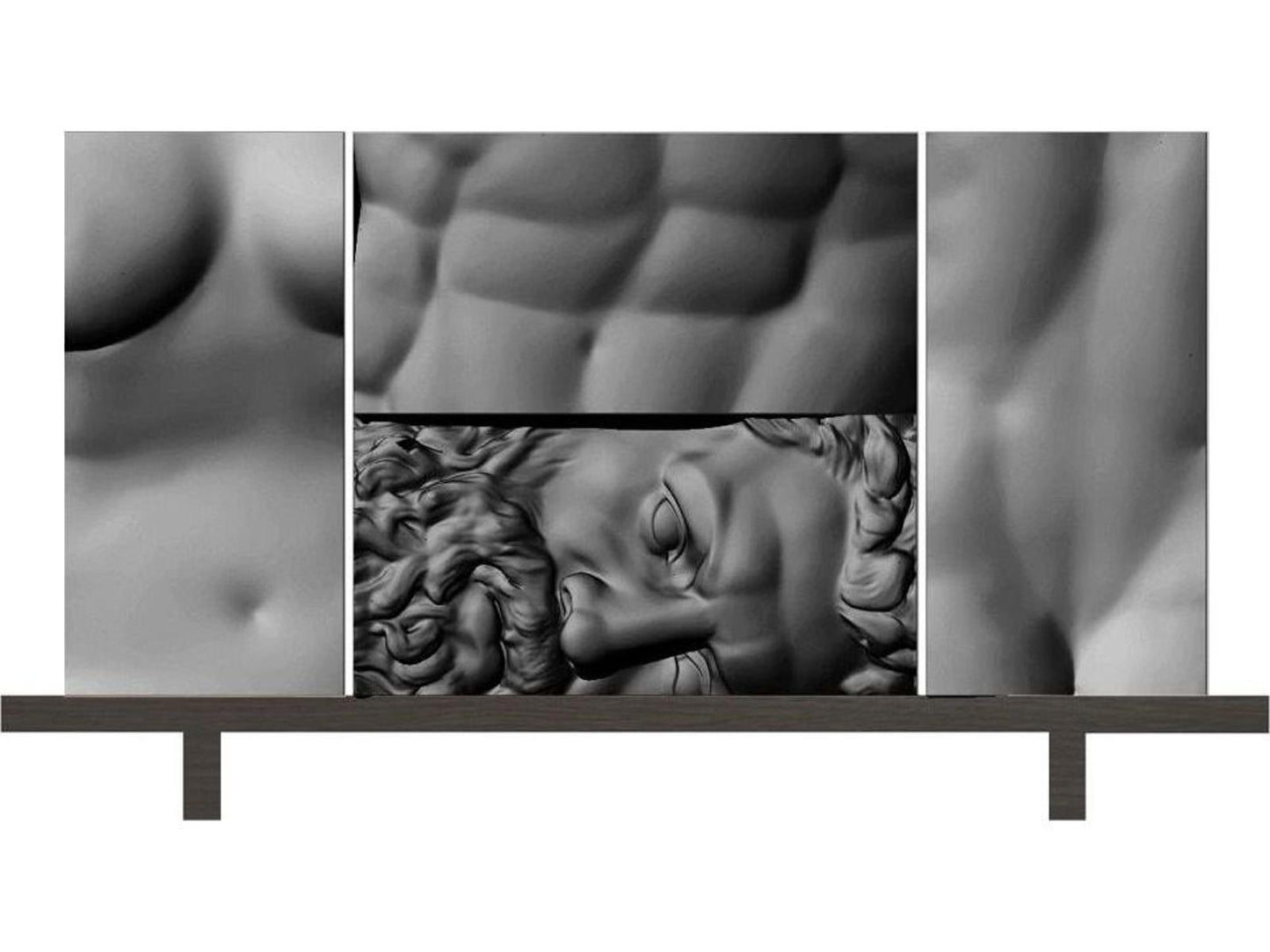 Ercole E Afrodite Sideboard with Oak Wood Base and Sculpted Relief Front