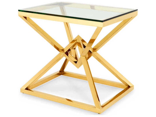 Connor Gold Finish Side Table with Clear Glass Top