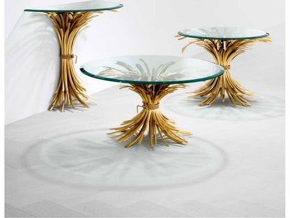Bonheur Round Coffee Table in Antique Gold with Beveled Glass Top