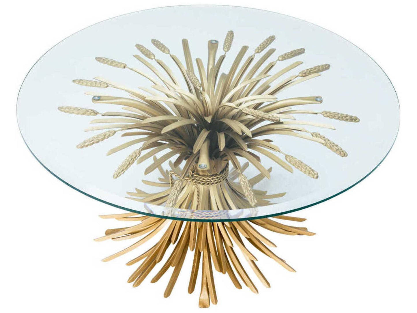 Bonheur Round Coffee Table in Antique Gold with Beveled Glass Top