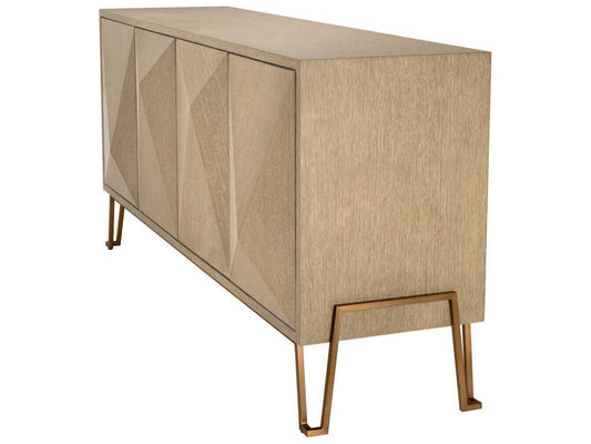 Highland 4-Door Washed Oak Veneer Dresser with Brushed Brass