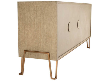 Highland 4-Door Washed Oak Veneer Dresser with Brushed Brass