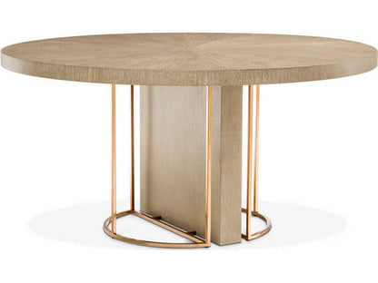 Remington Round Dining Table in Washed Oak Veneer and Brushed Brass