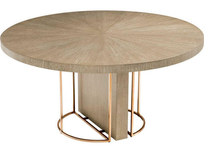 Remington Round Dining Table in Washed Oak Veneer and Brushed Brass