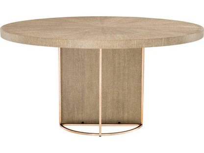Remington Round Dining Table in Washed Oak Veneer and Brushed Brass