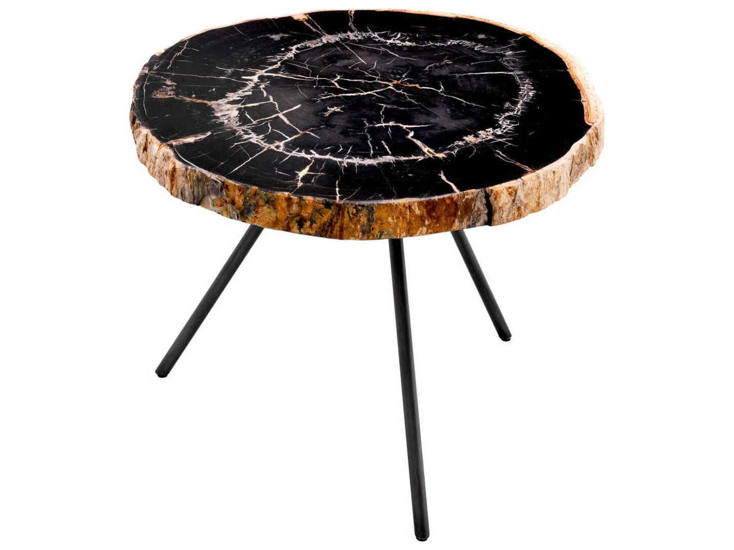 De Soto Dark Range Petrified Wood Set of 3 Coffee Table with Bronze Finish Legs